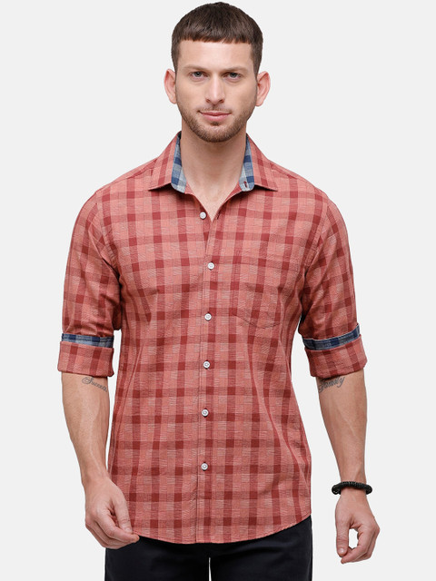 

CAVALLO by Linen Club Men Brown & White Regular Fit Checked Casual Shirt