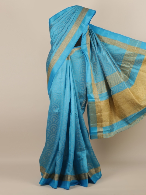 

Pothys Blue Printed Jute Silk Saree