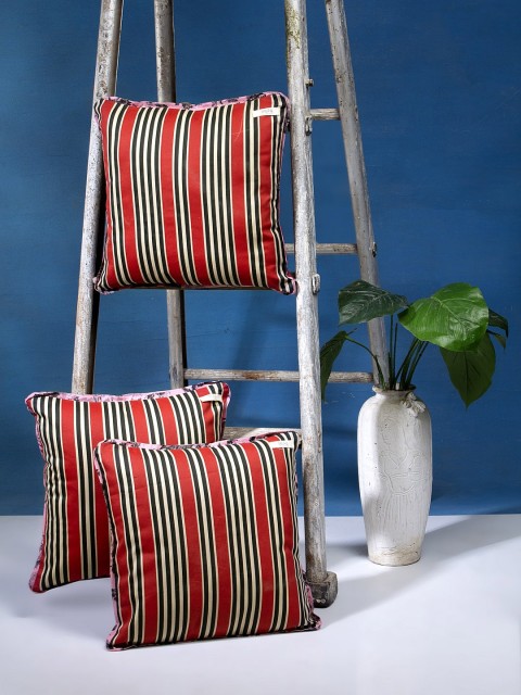 

I AM FOR YOU Red & Black Set of 3 Striped Square Cushion Covers