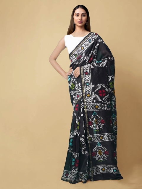 

Unnati Silks Black Silk Cotton Printed Chanderi Saree