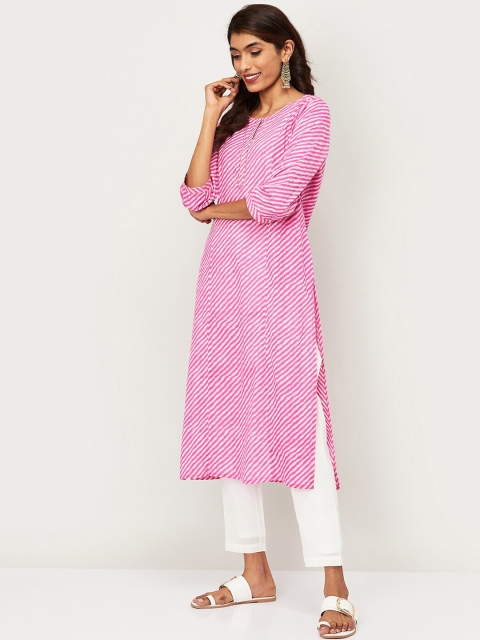

Melange by Lifestyle Women Pink & White Printed Kurta with Trousers