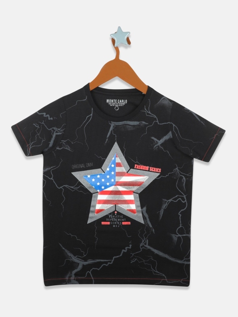 

Monte Carlo Boys Black Printed V-Neck T-shirt