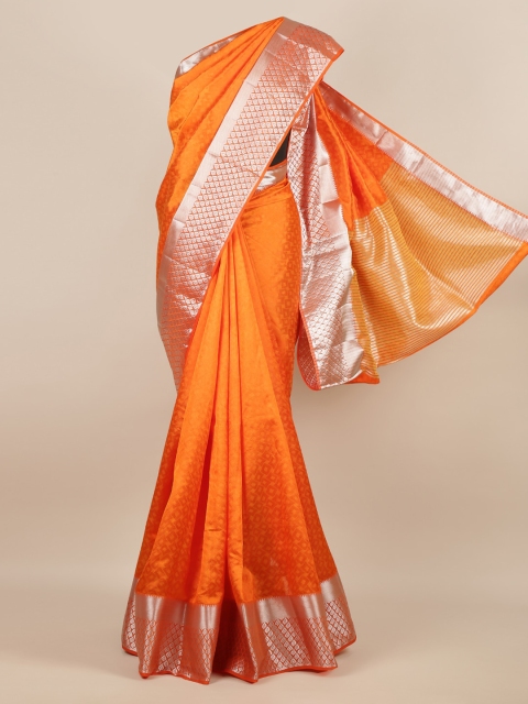 

Pothys Orange & Silver-Toned Jute Silk Woven Design Saree
