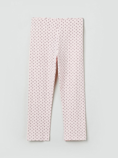 

max Girls Cream & Pink Printed Leggings