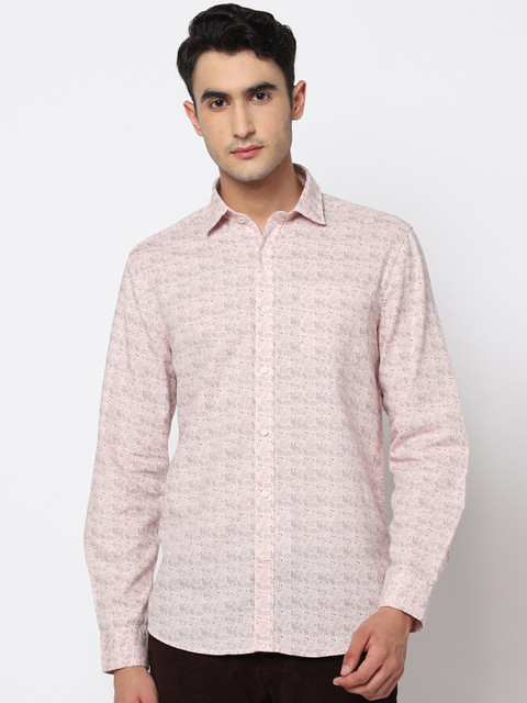 

Blackberrys Men Peach-Coloured & Grey Slim Fit Printed Casual Shirt