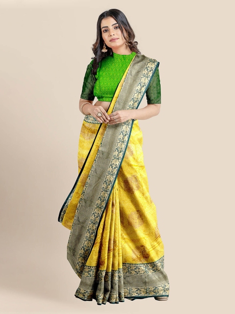

KLM Fashion Mall Yellow Silk Blend Woven Design Banarasi Saree