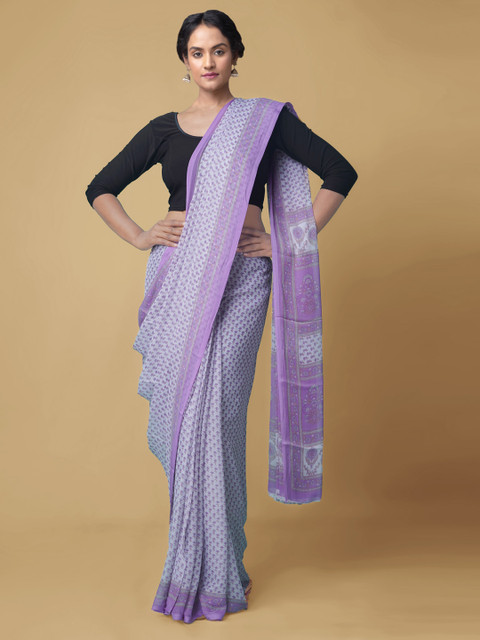 

Unnati Silks Lavender Pure Chiffon Printed Bhagalpuri Saree