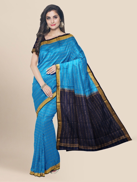 

KLM Fashion Mall Blue & Gold-Toned Silk Blend Checked Banarasi Saree