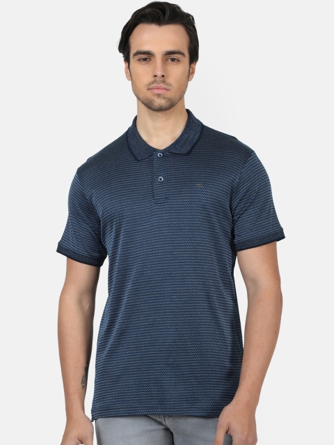 

Monte Carlo Men Navy Blue Self Design Polo Collar T-shirt