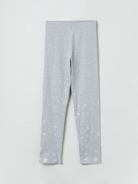 

max Girls Grey & White Star Printed Ankle-Length Leggings