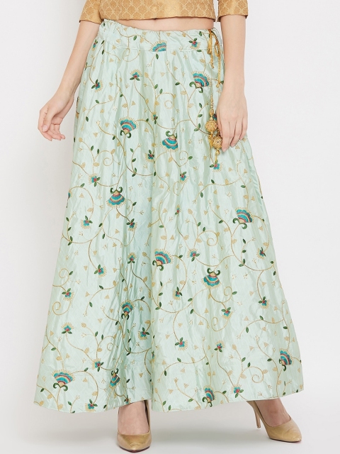

Clora Creation Women Sea Green & Gold-Coloured Embroidered A-Line Maxi Skirt
