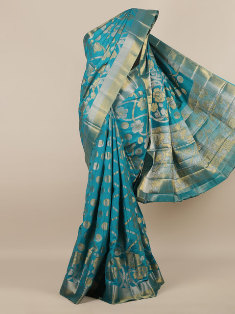 

Pothys Blue & Gold-Toned Jute Silk Woven Design Saree