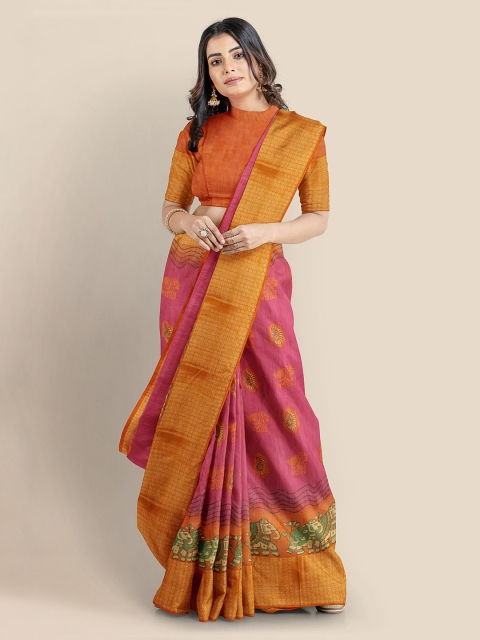 

KLM Fashion Mall Pink Linen Blend Printed Banarasi Saree