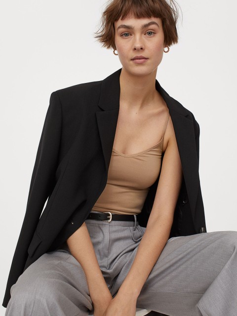 

H&M Women Beige Solid Seamless strappy top