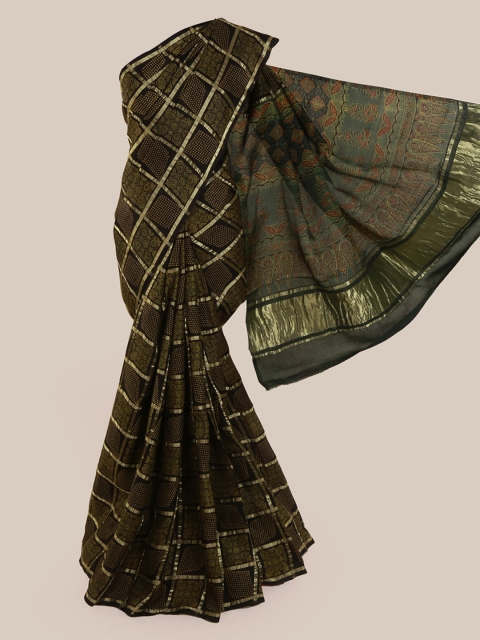 

Pothys Green Pure Silk Checked Bandhani Saree