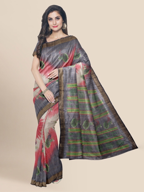

KLM Fashion Mall Grey Linen Blend Printed Banarasi Saree