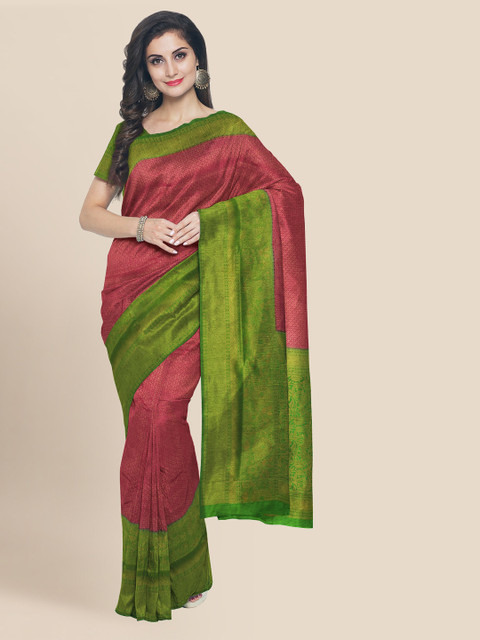 

KLM Fashion Mall Green Silk Blend Solid Banarasi Saree