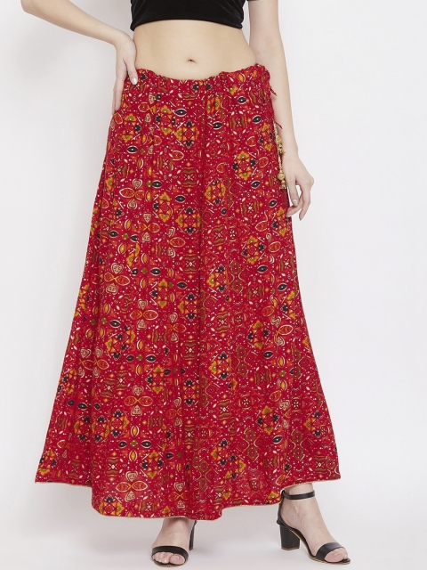

Clora Creation Women Red & Yellow Printed Flared Maxi Skirt