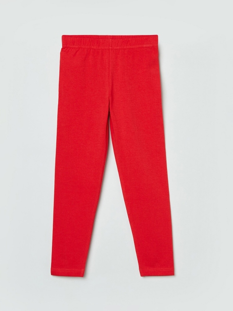 

max Girls Red Solid Ankle-Length Leggings