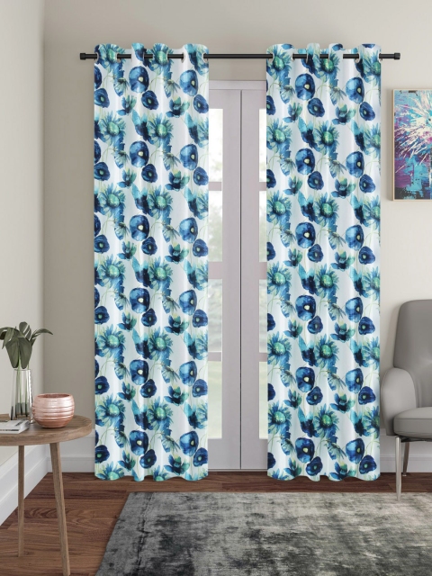 

Home Sizzler White & Blue Set of 2 Printed Door Curtains