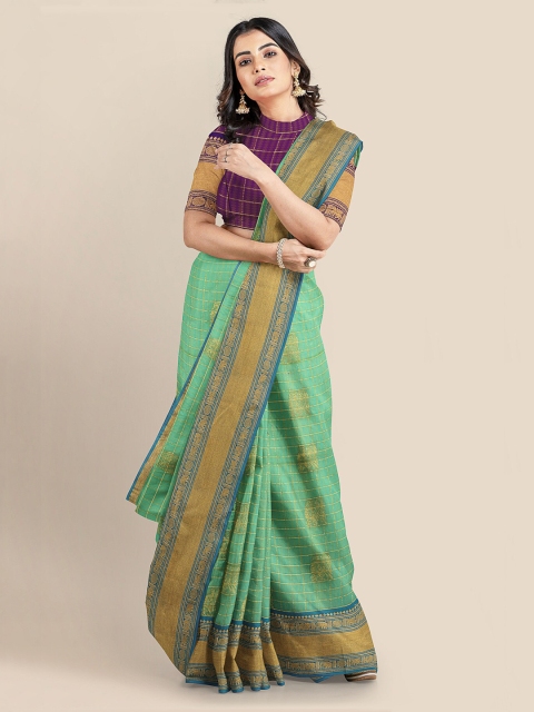 

KLM Fashion Mall Green Silk Blend Woven Design Chanderi Saree