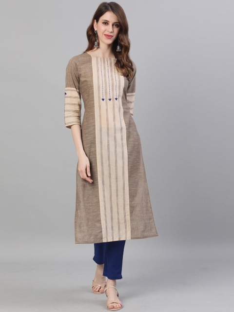 

Jaipur Kurti Women Beige & Brown Striped Kurta with Trousers