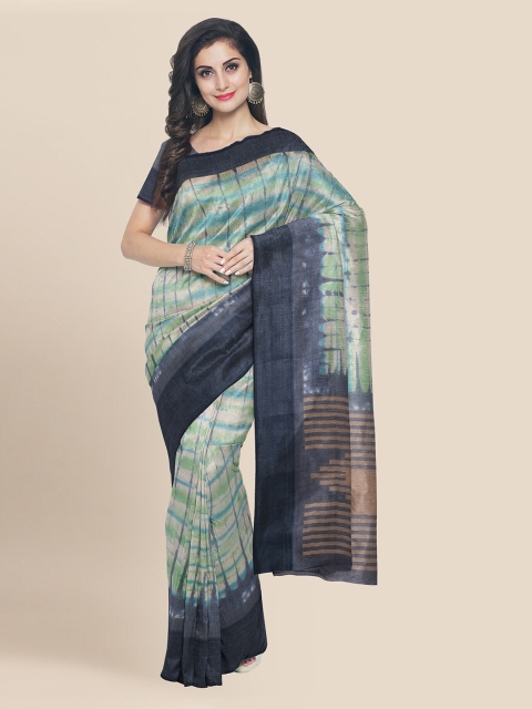 

KLM Fashion Mall Off-White & Navy Blue Linen Blend Checked Banarasi Saree