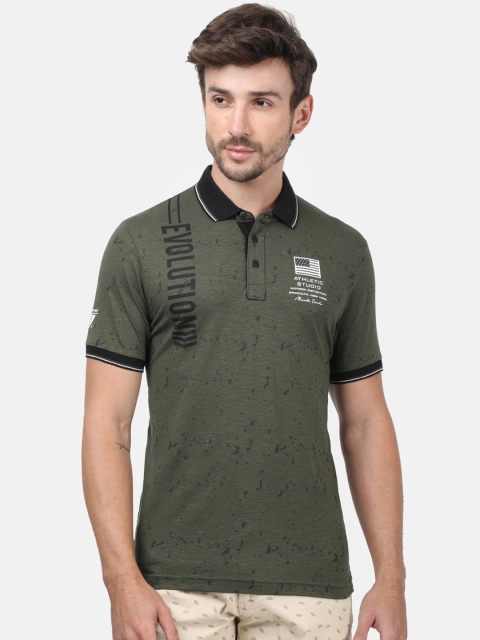

Monte Carlo Men Olive Green Self Design Polo Collar T-shirt