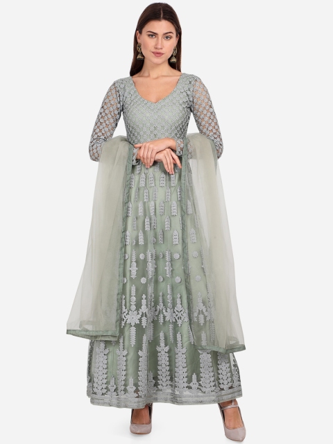 Mitera Grey Net Semi-Stitched Dress Material