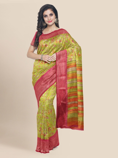 

KLM Fashion Mall Green Linen Blend Printed Banarasi Saree