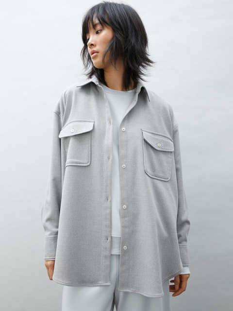 

H&M Women Grey Solid Flannel shirt