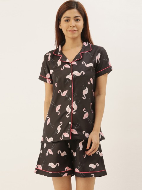 

Bannos Swagger Women Black & Pink Printed Night Suit