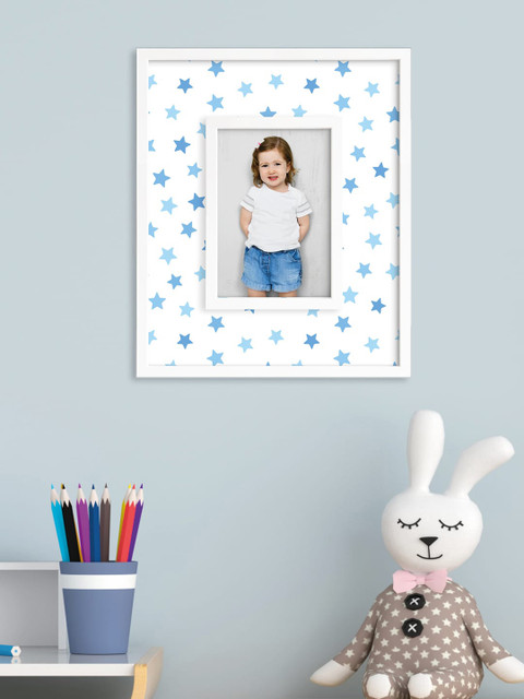 

RANDOM White & Blue Printed Synthetic MDF Wood Individual Wall Photo Frame