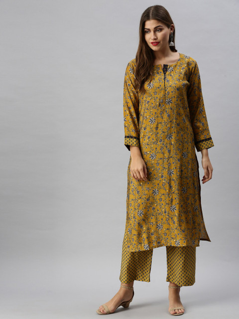 

Soch Women Yellow Printed Kurta with Palazzos