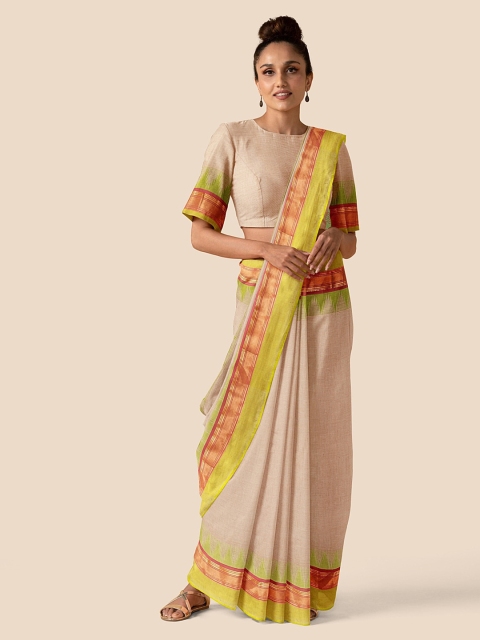 

Taneira Beige Pure Cotton Solid Chettinad Saree