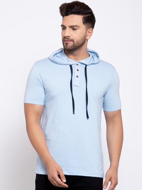 

Kalt Men Blue Solid Hood T-shirt