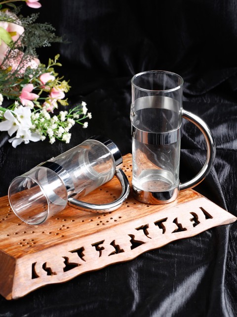 

ARTTDINOX Set Of 2 Silver-Toned & Transparent Beer Hug Mugs, Steel