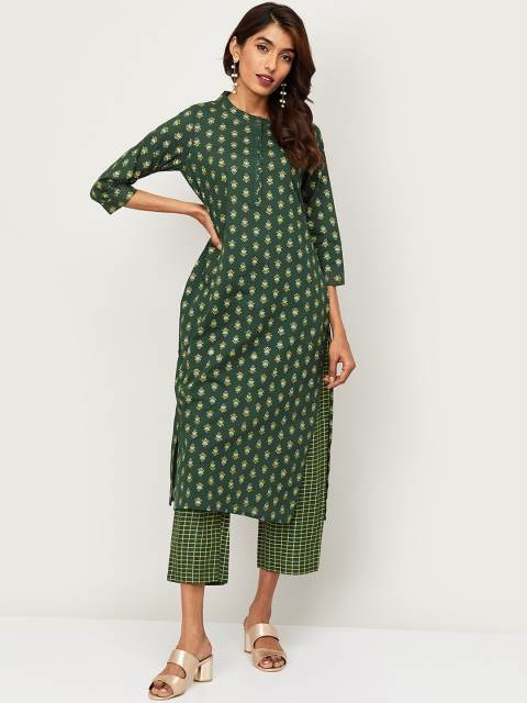 

Melange by Lifestyle Women Green Printed Kurta with Trousers