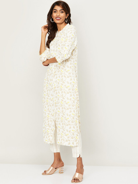 

Melange by Lifestyle Women Off-White & Beige Printed Kurta with Trousers