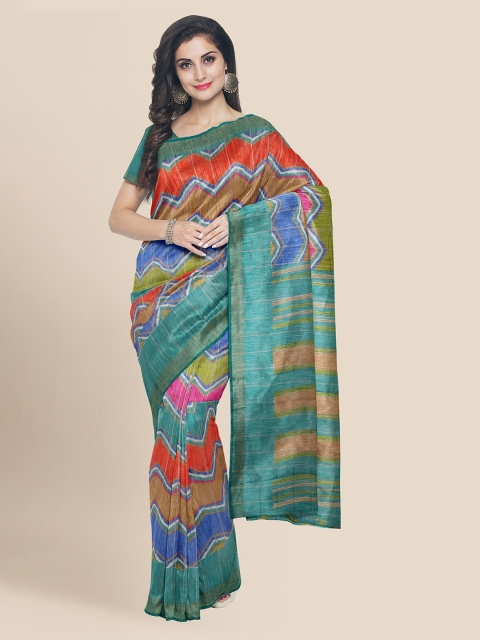 

KLM Fashion Mall Orange & Brown Linen Blend Printed Banarasi Saree