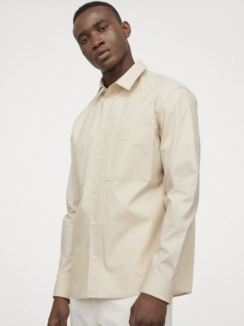 

H&M Men Beige Regular Fit Cotton Shirt