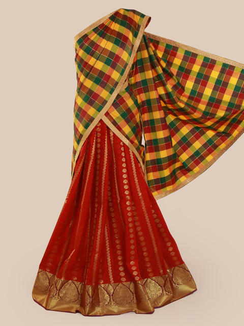 

Pothys Red & Yellow Silk Cotton Checked Saree