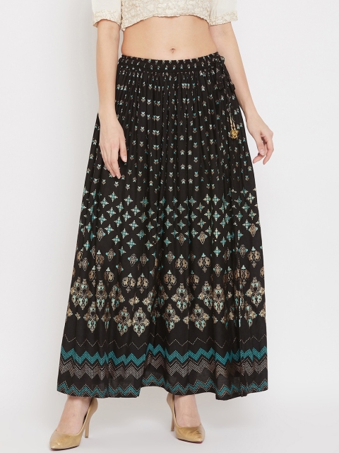

Clora Creation Women Black & Gold-Coloured Printed Flared Maxi Skirt