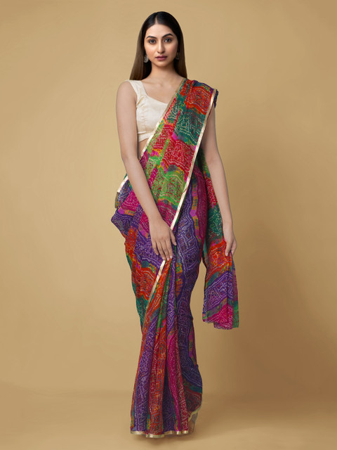 

Unnati Silks Blue & Green Pure Chiffon Printed Bandhani Saree