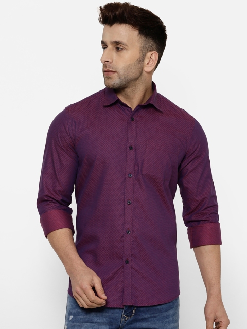 

cape canary Men Purple Regular Fit Printed Cotton Casual Shirt