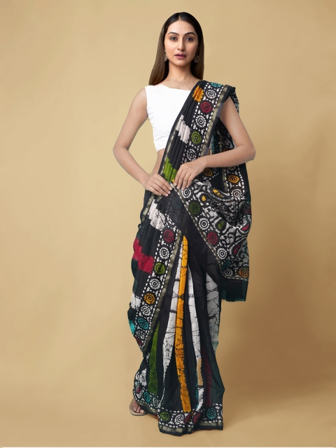

Unnati Silks Black & Off-White Silk Cotton Printed Chanderi Saree