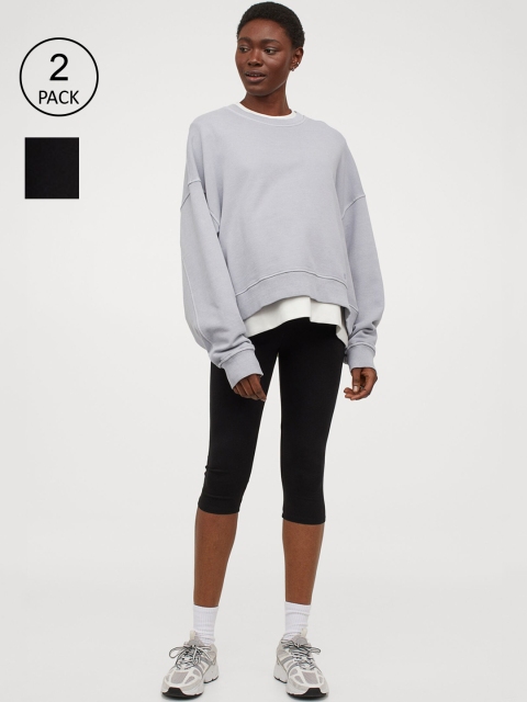 

H&M Women Black Solid MAMA 2-Pack Capri Leggings