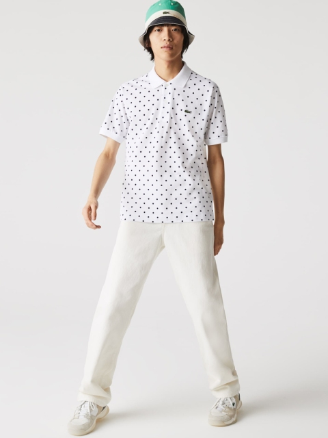 

Lacoste Men White Polka Dot Printed Polo Collar Cotton T-shirt