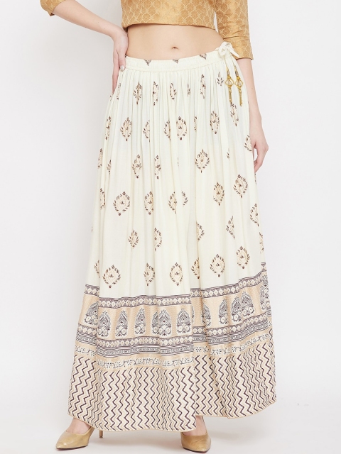 

Clora Creation Women Cream-Colour & Gold-Colour Printed Flared Maxi Skirt