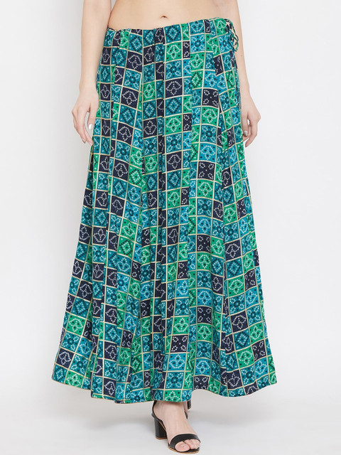 

Clora Creation Women Turquoise Blue & Green Printed Flared Maxi Skirt